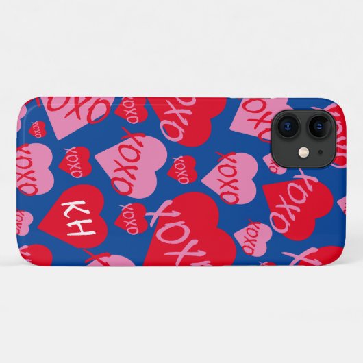 Valentijn XOXO Hart Roze Rood Patroon Blauw Naam Case-Mate iPhone Case (Achterkant (horizontaal))