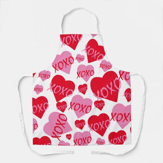 Valentijn XOXO Hart Roze Rood Patroon Modern Wit Schort (Voorkant)