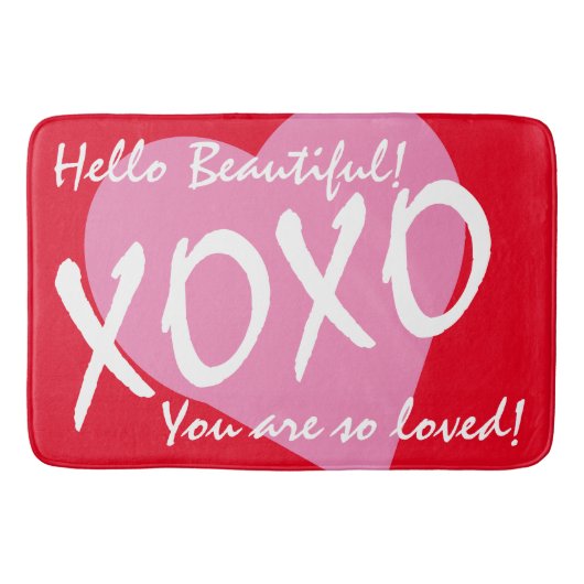 Valentijn XOXO knuffels kussen roze hart rood Badmat (Voorkant)