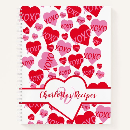 Valentijn XOXO Rood Roze Harten Wit Recept Notitieboek (Voorkant)