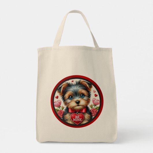 Valentijn Yorkie Be Mine herbruikbare boodschappen Tote Bag (Achterkant)