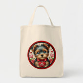 Valentijn Yorkie Be Mine herbruikbare boodschappen Tote Bag (Voorkant)