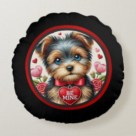 Valentijn Yorkie Be Mine Round Pillow Rond Kussen