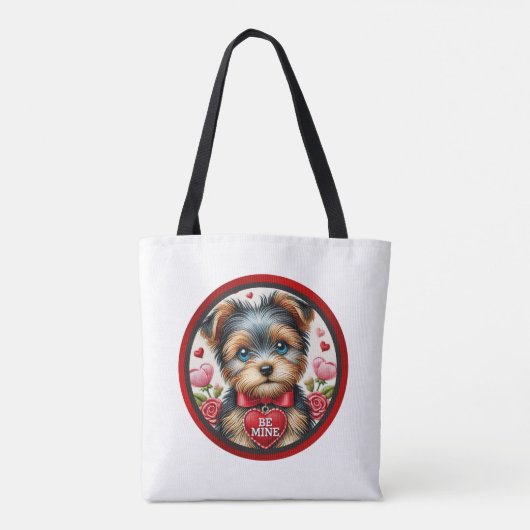 Valentijn Yorkie Be Mine Schouder Canvas tas (Achterkant)