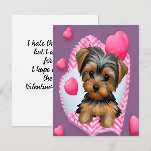 Valentijn Yorkie en Hearts Note Kaart Notitiekaartje (Voorkant / Achterkant)