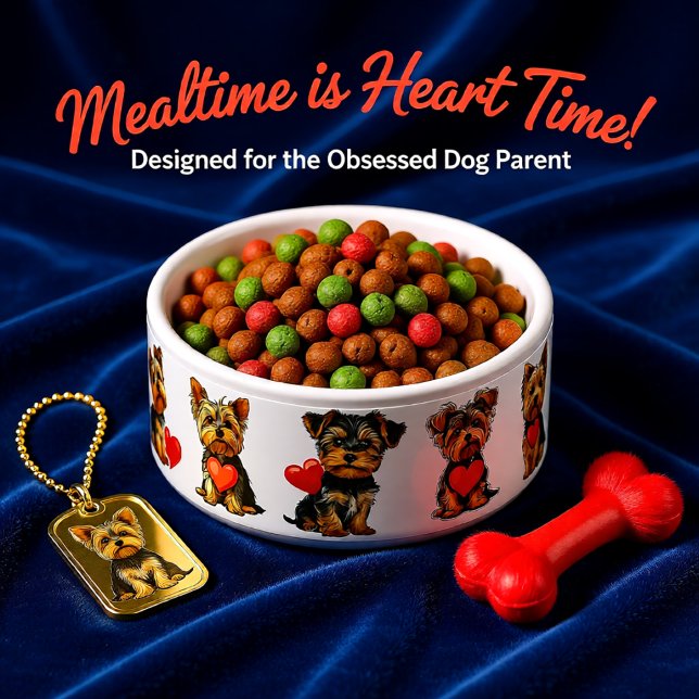 valentijn Yorkshire Terrier Dog | schalen voor hui Voerbakje (Cute Yorkie Valentine Hearts – Adorable Dog Lover Bowl)