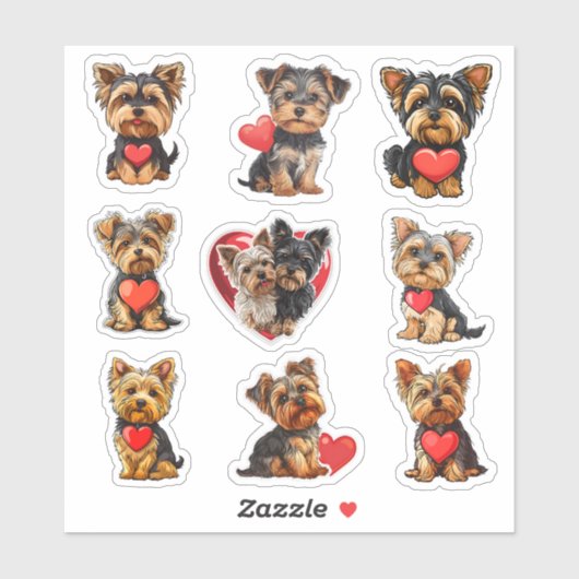 Valentijn Yorkshire Terrier Dog set van 9 stickers (Vel)