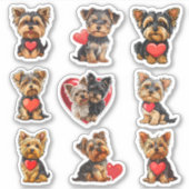 Valentijn Yorkshire Terrier Dog set van 9 stickers (Voorkant)