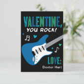Valentijn You Rock Blue Guitar Kinder Valentijnsda Kaart (Staand voorkant)