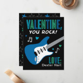 Valentijn You Rock Blue Guitar Kinder Valentijnsda Notitiekaartje (Voorkant / Achterkant in situ)