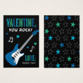 Valentijn You Rock Blue Guitar Kinder Valentijnsda Visitekaartje (Voorkant /achterkant)