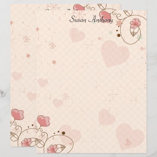 Valentijn Zachte Harten Flowers Briefpapier Papier (Voorkant / Achterkant)