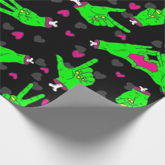valentijn Zombie Love Heart Hands Halloween Cadeaupapier (Hoek)