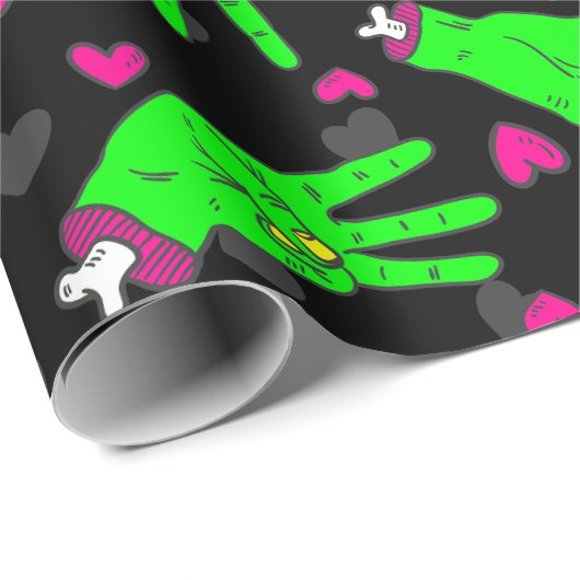 valentijn Zombie Love Heart Hands Halloween Cadeaupapier (Rol Hoek)