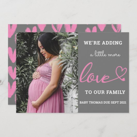 Valentijn zwangerschap baby mededeling roze hart feestdagenkaart (Voorkant / Achterkant)