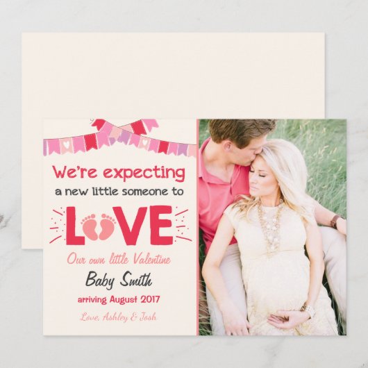 Valentijn zwangerschapsaankondiging onthult liefde feestdagenkaart (Voorkant / Achterkant)