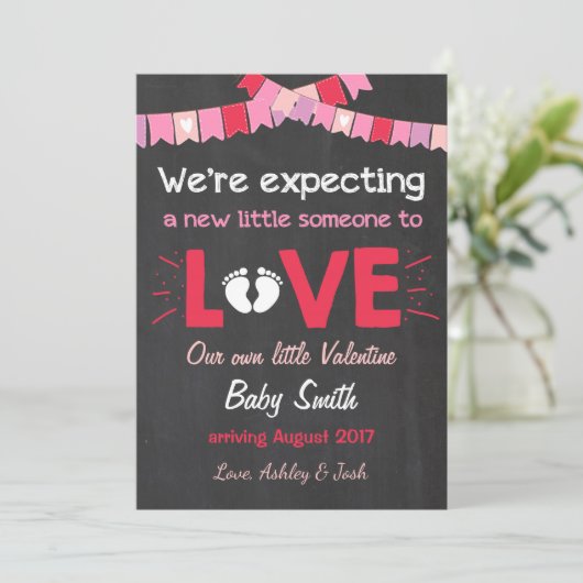 Valentijn zwangerschapsaankondiging onthult liefde feestdagenkaart (Staand voorkant)