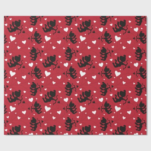 Valentijn zwart-wit Cupid Pattern Cadeaupapier (Vlak)