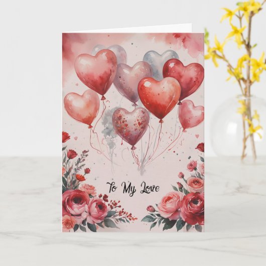 Valentijnballonnen en bloemen kaart (Gele Bloem)