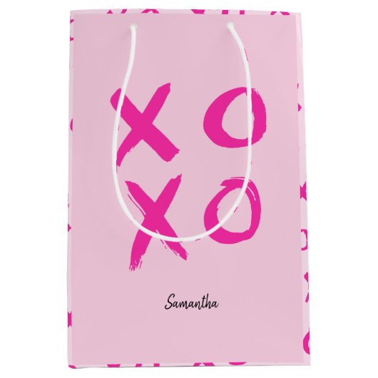 ValentijnEenvoudig modern XOXO roze, speciaal aang Medium Cadeauzakje (Voorkant)