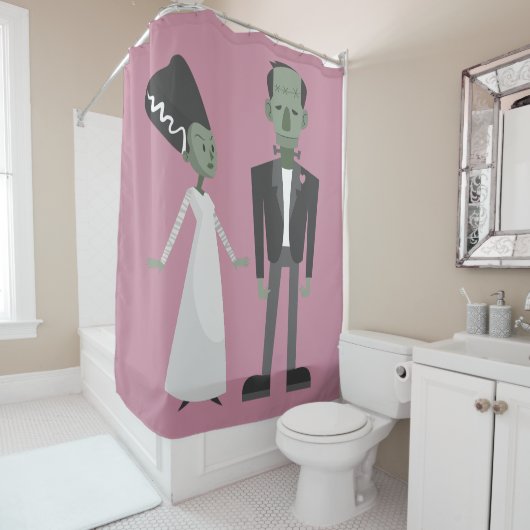 valentijnen Bruid Frankenstein Monster Creepy Spoo Douchegordijn (In situ)
