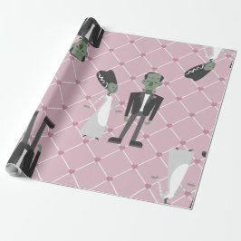 valentijnen Bruid Frankenstein Monster Roze Harten Cadeaupapier