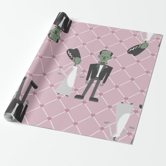 valentijnen Bruid Frankenstein Monster Roze Harten Cadeaupapier (Uitgerold)