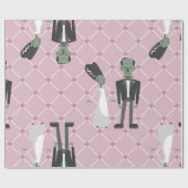 valentijnen Bruid Frankenstein Monster Roze Harten Cadeaupapier (Vlak)