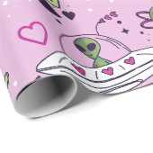 valentijnen buitenaards houden van UFO ruimteschip Cadeaupapier (Rol Hoek)