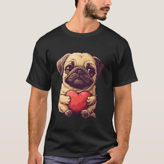 Valentijnen Dag Pug Hart Grappig Pug Lover Dog Pap T-shirt (Voorkant)