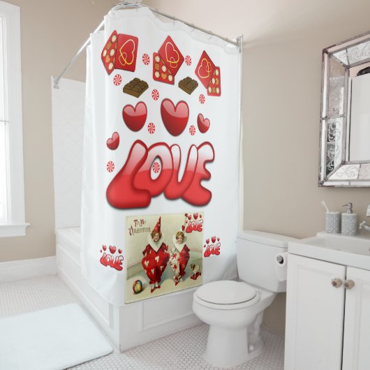  valentijnen in het douchergordijn douchegordijn (In situ)
