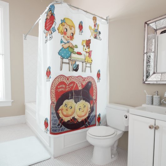  valentijnen rode witte douchegordijn (In situ)