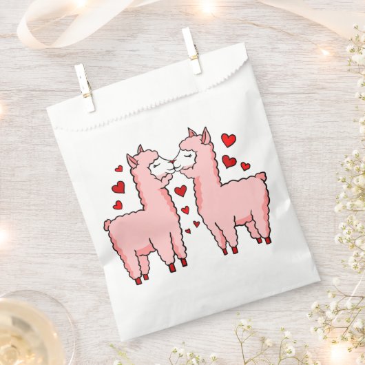 valentijnen roze alpaca's rode harten bedankzakje (Geknipt)
