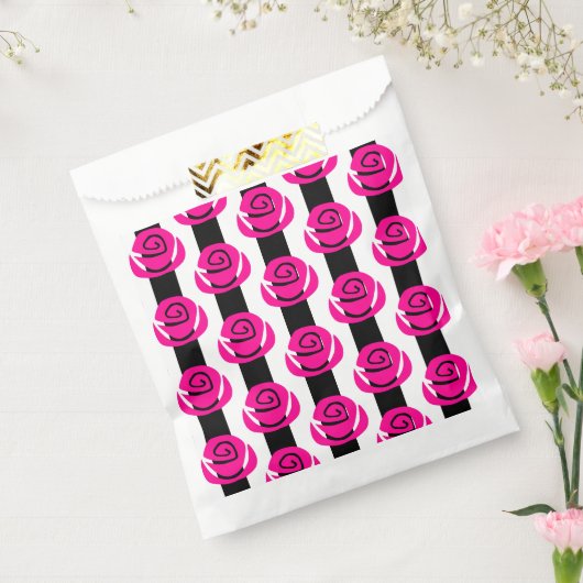 valentijnen roze rozen bloemengestreept bedankzakje (Gezegeld)