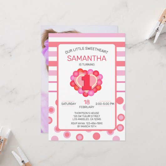 Valentijnen Verjaardag met fotosjabloon Kaart (Voorkant / Achterkant in situ)