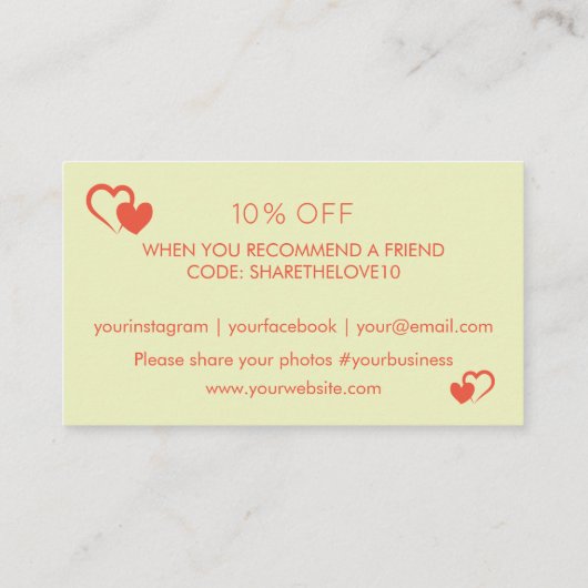 Valentijnen zakelijke Logo korting Visitekaartje (Achterkant)