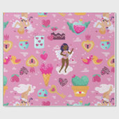 valentijnen zwarte cherub afrikaanse engel harp pi cadeaupapier (Vlak)