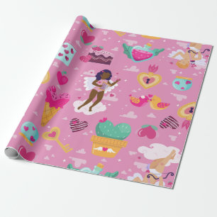 valentijnen zwarte cherub afrikaanse engel harp pi cadeaupapier