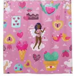 valentijnen zwarte cherub afrikaanse engel harp pi douchegordijn