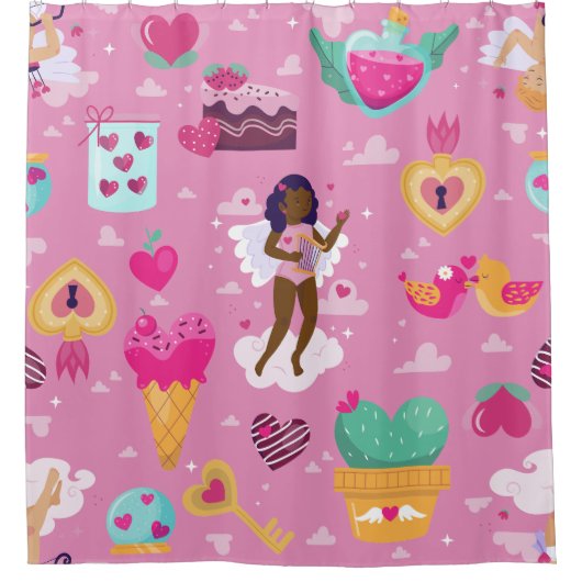 valentijnen zwarte cherub afrikaanse engel harp pi douchegordijn (Voorkant)