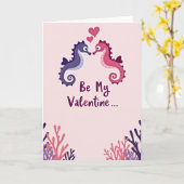 Valentijnkaart met zeepaardenromance kaart (Gele Bloem)