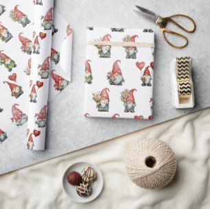 Valentijnkabouters Op Wit Cadeaupapier