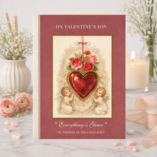 Valentijnrozen Engelen St. Therese Hart Kruis Kaart