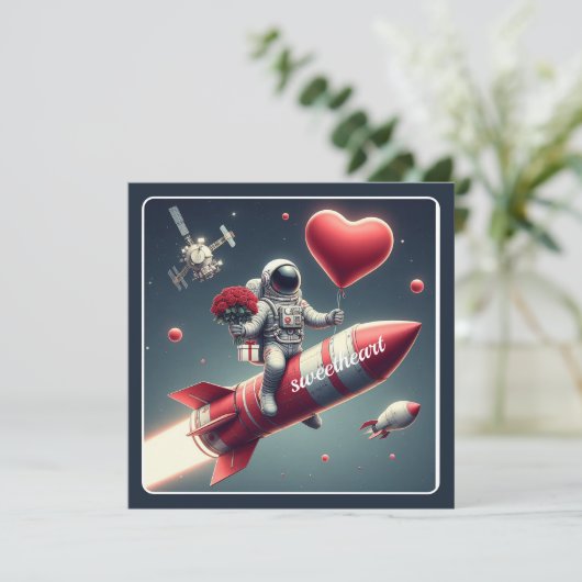 Valentijns astronaut feestdagenkaart (Staand voorkant)