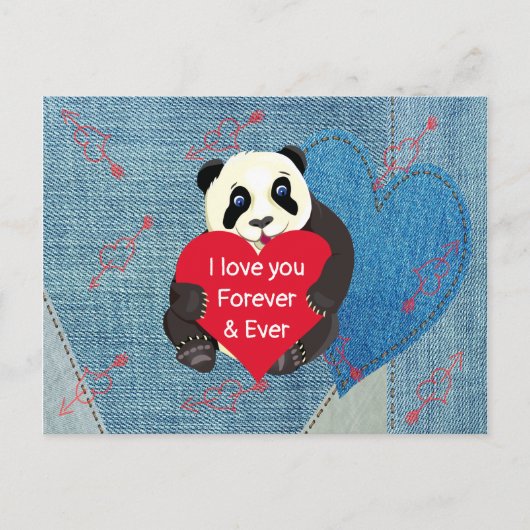 Valentijns Baby Panda Beer omhelst Big Red Heart Briefkaart (Voorkant)
