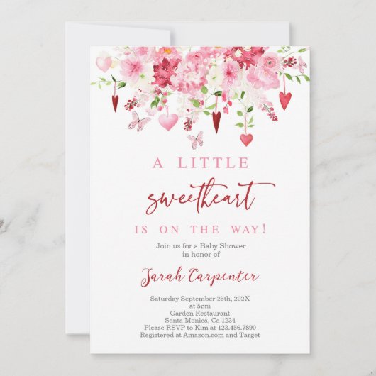 Valentijns Baby shower Bloemen Meisje Uitnodiging (Voorkant)