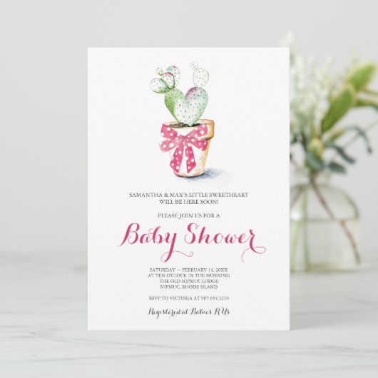 Valentijns Baby shower Invitation Girl, Roze Kaart (Staand voorkant)