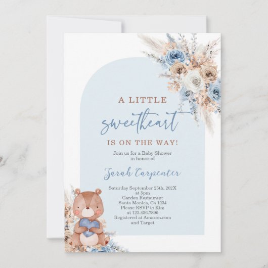 Valentijns Baby shower Jongen Beer Uitnodiging (Voorkant)