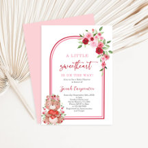 Valentijns Baby shower Meisje Beer Uitnodiging