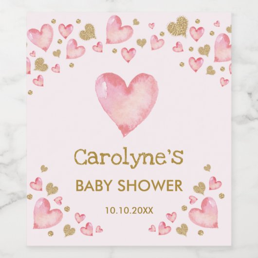 Valentijns Baby shower Roze Gouden Harten Favors Wijn Etiket (Enkel label)